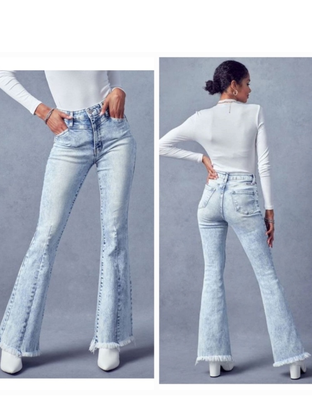 KanCan Ashton Bell Bottom Flare Jeans 15/31 Light Wash Super High Rise